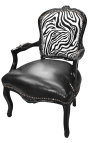 Barocker Sessel im Zebra-Stil im Louis-XV-Stil und schwarzem Kunstleder mit glänzend schwarzem Holz