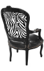 Fauteuil baroque de style Louis XV simili cuir noir & zèbre et bois noir