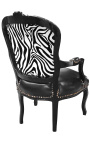 Бароков фотьойл в стил Луи XV зебра и черна изкуствена кожа с лъскаво черно дърво