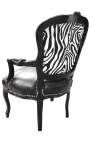 Barokke fauteuil van Lodewijk XV-stijl zebra en zwart kunstleer met glanzend zwart hout