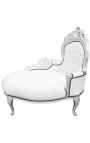 Barroco chaise longue piel blanca con madera de plata - 1