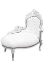 Barroco chaise longue piel blanca con madera de plata