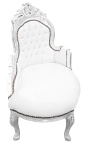 Barokke chaise longue witte kunstleer met zilver hout - 16