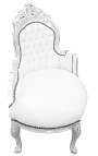 Baroque chaise longue white leatherette with silver wood