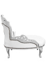 Barok chaise longue wit kunstleer met zilverkleurig hout