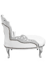 Baroque chaise longue white leatherette with silver wood