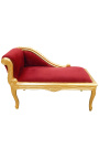 Chaise longue d'estil Lluís XV en teixit de vellut vermell bordeles i fusta daurada
