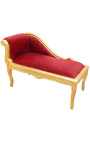 Chaise longue d'estil Lluís XV en teixit de vellut vermell bordeles i fusta daurada