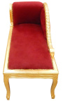 Espreguiçadeira estilo Luís XV em tecido de veludo vermelho Bordeaux e madeira dourada