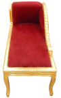 Louis XV chaise longue burgundská tkanina a zlaté drevo