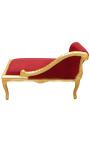 Louis XV chaise longue bordeauxrode stof en goud hout