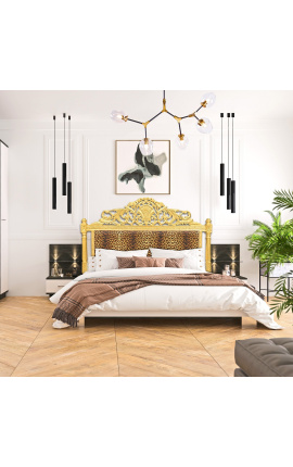 Barokno uzglavlje kreveta leopard tkanina i zlatno drvo