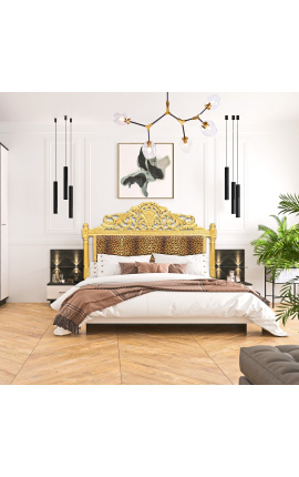 Baroque bed headboard leopard fabric and gold wood