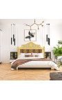 Barokowy wezgłowie łóżka z tkaniny w panterkę i złotego drewna