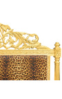 Barock sänggavel leopardtyg och guldträ