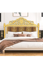 Barokowy wezgłowie łóżka z tkaniny w panterkę i złotego drewna