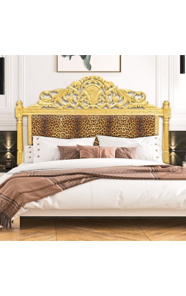 Barock sänggavel leopardtyg och guldträ