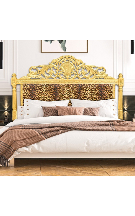 Tête de lit Baroque tissu léopard et en bois doré