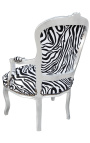 Baroque armchair of style Louis XV zebra and silvered wood