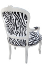 Baroque armchair of style Louis XV zebra and silvered wood