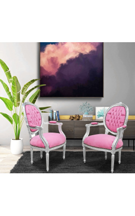 Barokke fauteuil Lodewijk XVI-stijl roze fluweel en verzilverd hout