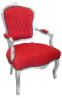 Μπαρόκ πολυθρόνα σε στυλ Louis XV κόκκινο και ασημί ξύλο
