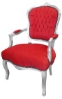 Barok lænestol af stil Louis XV rødt og forsølvet træ