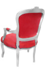 Fauteuil Louis XV de style baroque velours rouge et bois argent - 16