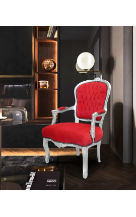 Fauteuil barok in Louis XV-stijl rood en verzilverd hout