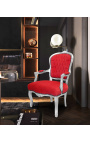 Barok lænestol af stil Louis XV rødt og forsølvet træ