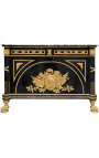 Large French Empire style dresser glossy black with black marble