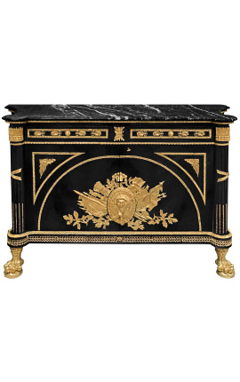 Enorme buffet de style Empire noir avec bronzes dorés et marbre noir