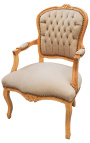 Armchair of Louis XV style taupe velvet and natural wood color