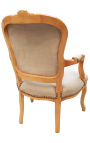 XV. Lajos stílusú, taupe bársony és natúr fa színű fotel