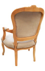 Πολυθρόνα σε στιλ Louis XV γκρι βελούδο και φυσικό χρώμα ξύλου