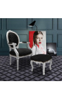 Barokki nojatuoli Louis XVI Tyyli musta sametti ja hopea puu - 10