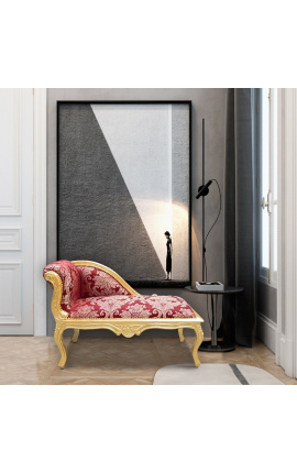 Barok chaise longue červená satén tkanina &quot;Gobelíny&quot; vzor a zlaté drevo