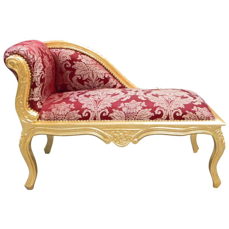 Chaise longue barocco Louis XV Tessuto rosso 