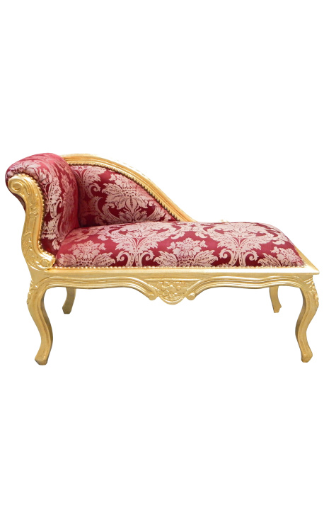 Barock Chaise Longue rote Satin Stoff "Rebellen" muster und goldholz