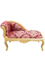 Méridienne style Louis XV tissu satiné rouge aux motifs "Gobelins" et bois doré