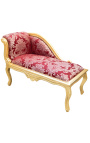 Barokowe krzesło długie czerwone tkaniny satynowe "Gobeliny" wzór i drewno złote