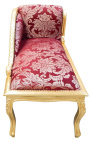 Baroque chaise longue red satin fabric "Gobelins" pattern and gold wood