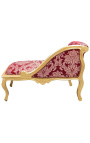 Barokowe krzesło długie czerwone tkaniny satynowe "Gobeliny" wzór i drewno złote