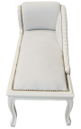 Louis XV silla longue beige velvet y madera beige