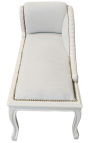 Louis XV chaise longue beige velvet and beige wood