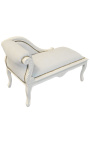 Louis XV chaise longue beige velvet and beige wood