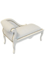 Méridienne de style Louis XV tissu velours beige et bois laqué beige