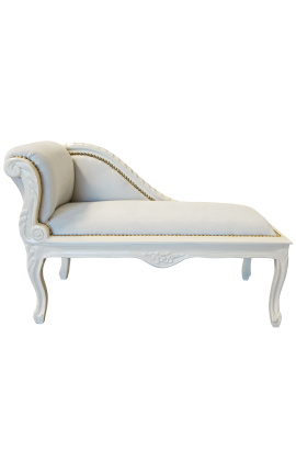 Chaise longue Louis XV tela de estilo terciopelo beige y madera lacada beige