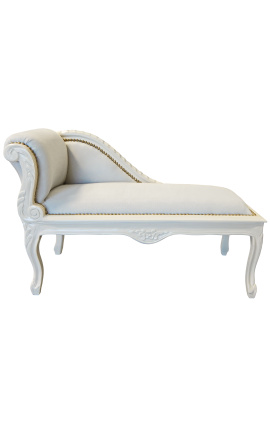 Louis XV chaise longue beige fluweel en beige hout