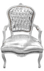 Fauteuil baroque de style Louis XV simili cuir argent et bois argent